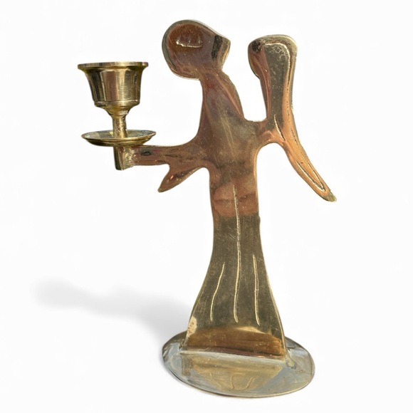 Set of 2 solid brass candle holders, angels, vintage, good condition, Taiwan - Picture 6 of 7